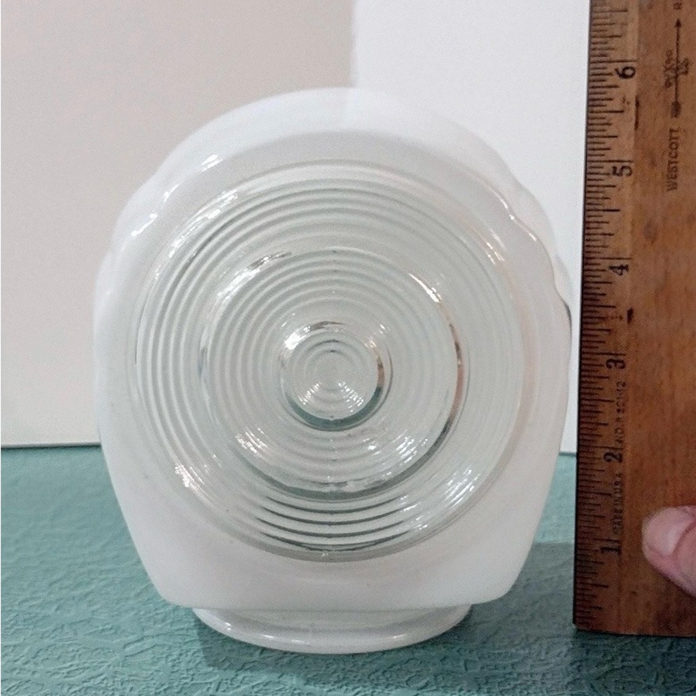 Vintage Art Deco Milk Glass Globe Light Shade Clear Bullseye Lens 6"
